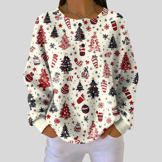 Comfortable Women's Christmas Sweater with Crew Neck Long Sleeve Waffle Knit Relaxed Style