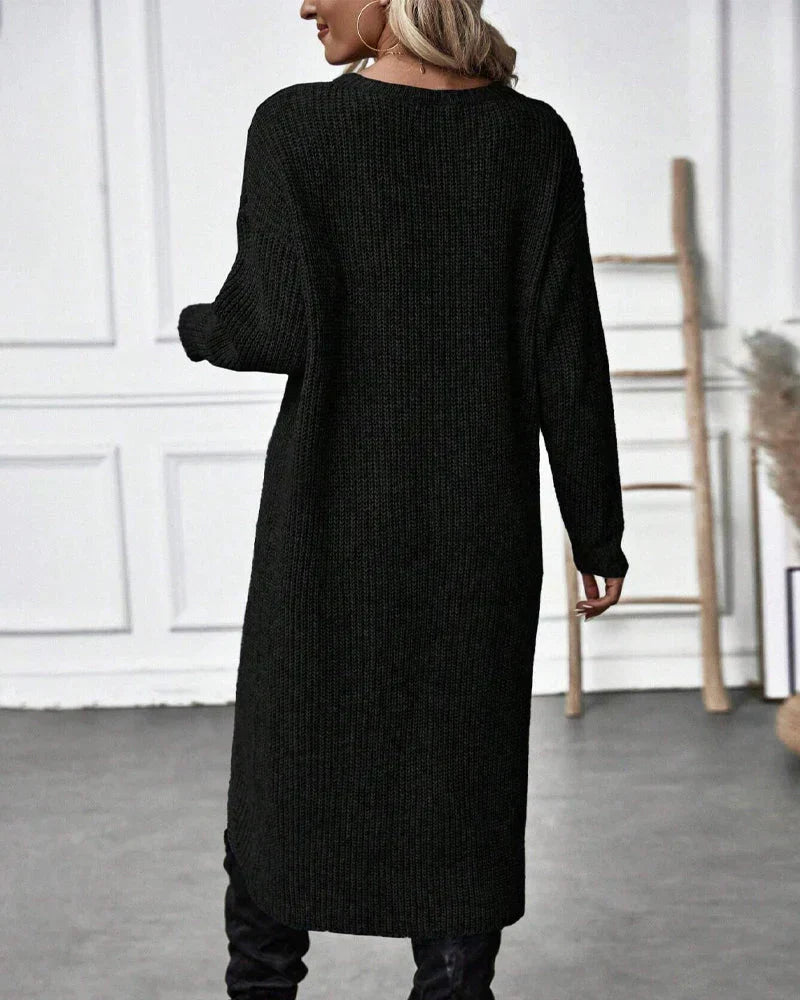 Cozy Olive Green Sweater Dress for Women with Crew Neck Long Sleeve Ribbed Knit Wrap Hem Style