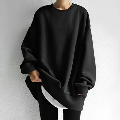 Cozy Oversized Sweatshirt for Women with Crew Neck Long Sleeve Dropped Shoulder Relaxed Style