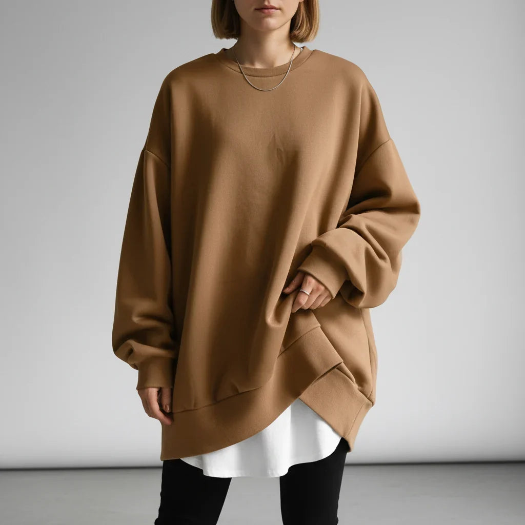 Cozy Oversized Sweatshirt for Women with Crew Neck Long Sleeve Dropped Shoulder Relaxed Style