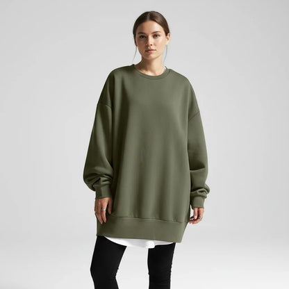 Cozy Oversized Sweatshirt for Women with Crew Neck Long Sleeve Dropped Shoulder Relaxed Style