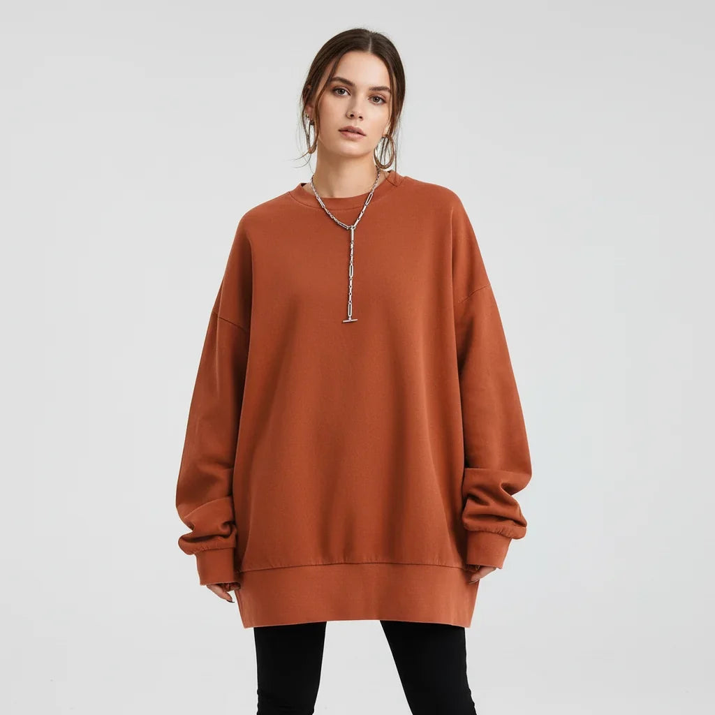 Cozy Oversized Sweatshirt for Women with Crew Neck Long Sleeve Dropped Shoulder Relaxed Style