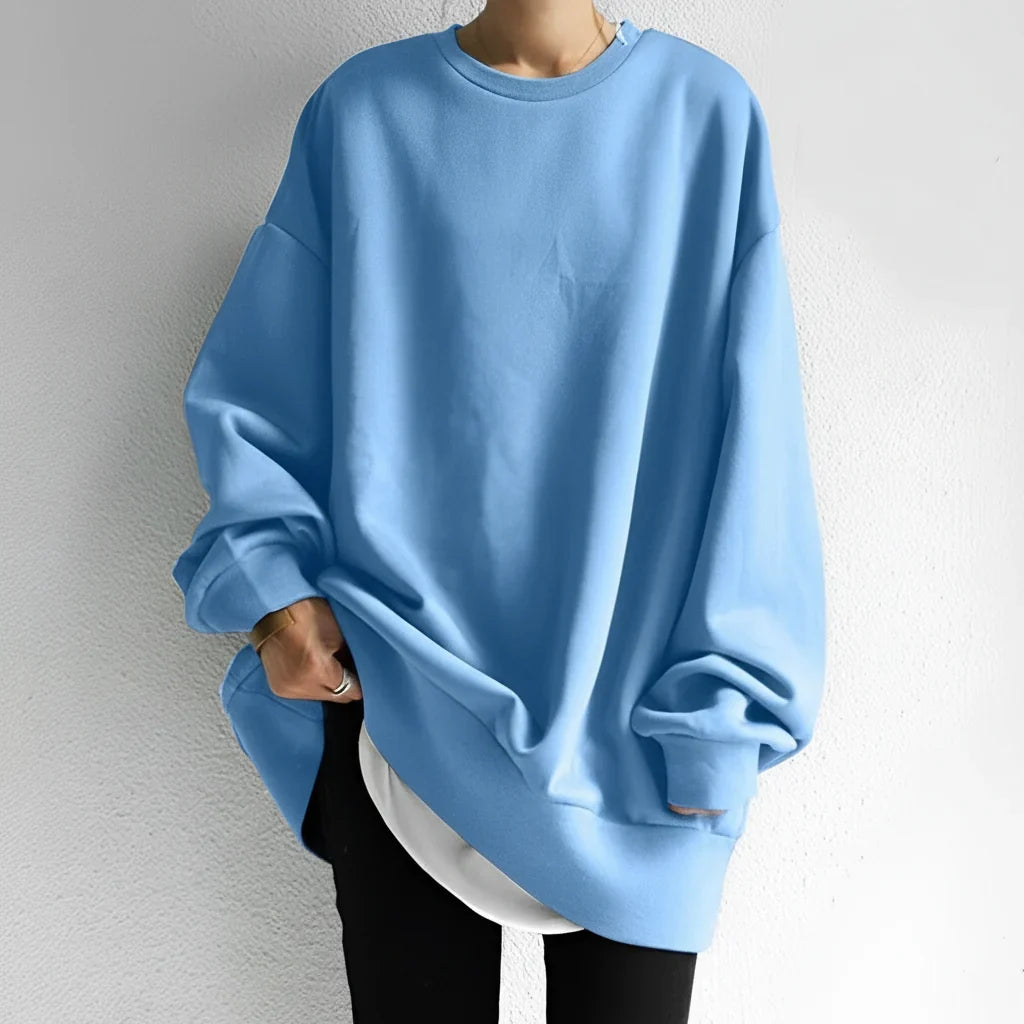 Cozy Oversized Sweatshirt for Women with Crew Neck Long Sleeve Dropped Shoulder Relaxed Style