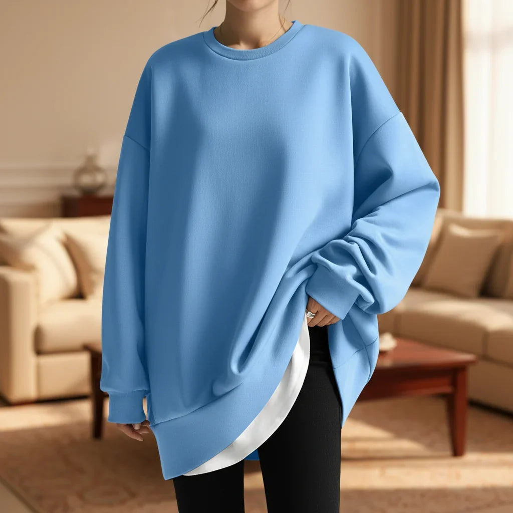 Cozy Oversized Sweatshirt for Women with Crew Neck Long Sleeve Dropped Shoulder Relaxed Style
