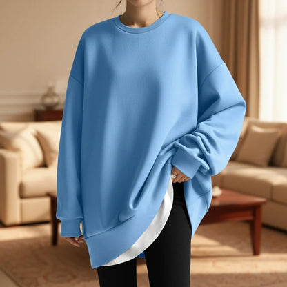 Cozy Oversized Sweatshirt for Women with Crew Neck Long Sleeve Dropped Shoulder Relaxed Style