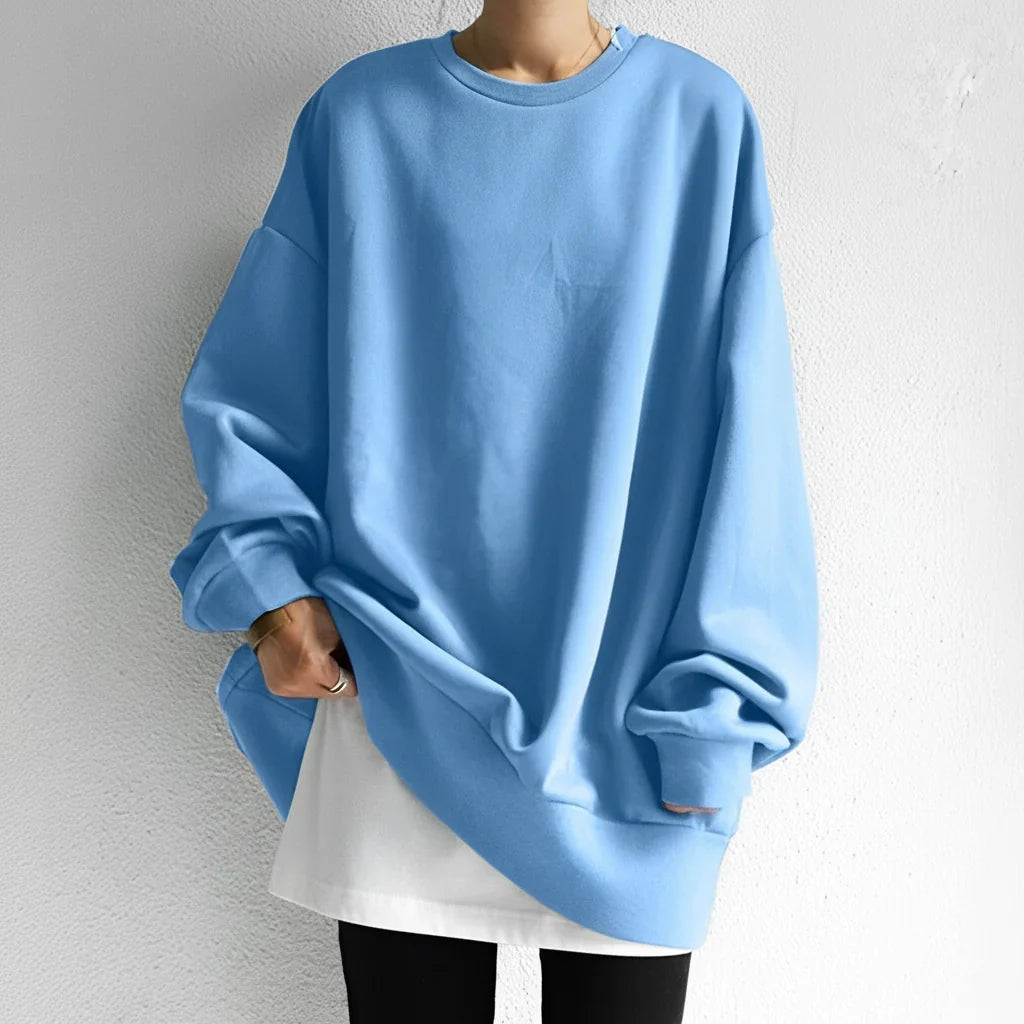 Cozy Oversized Sweatshirt for Women with Crew Neck Long Sleeve Dropped Shoulder Relaxed Style