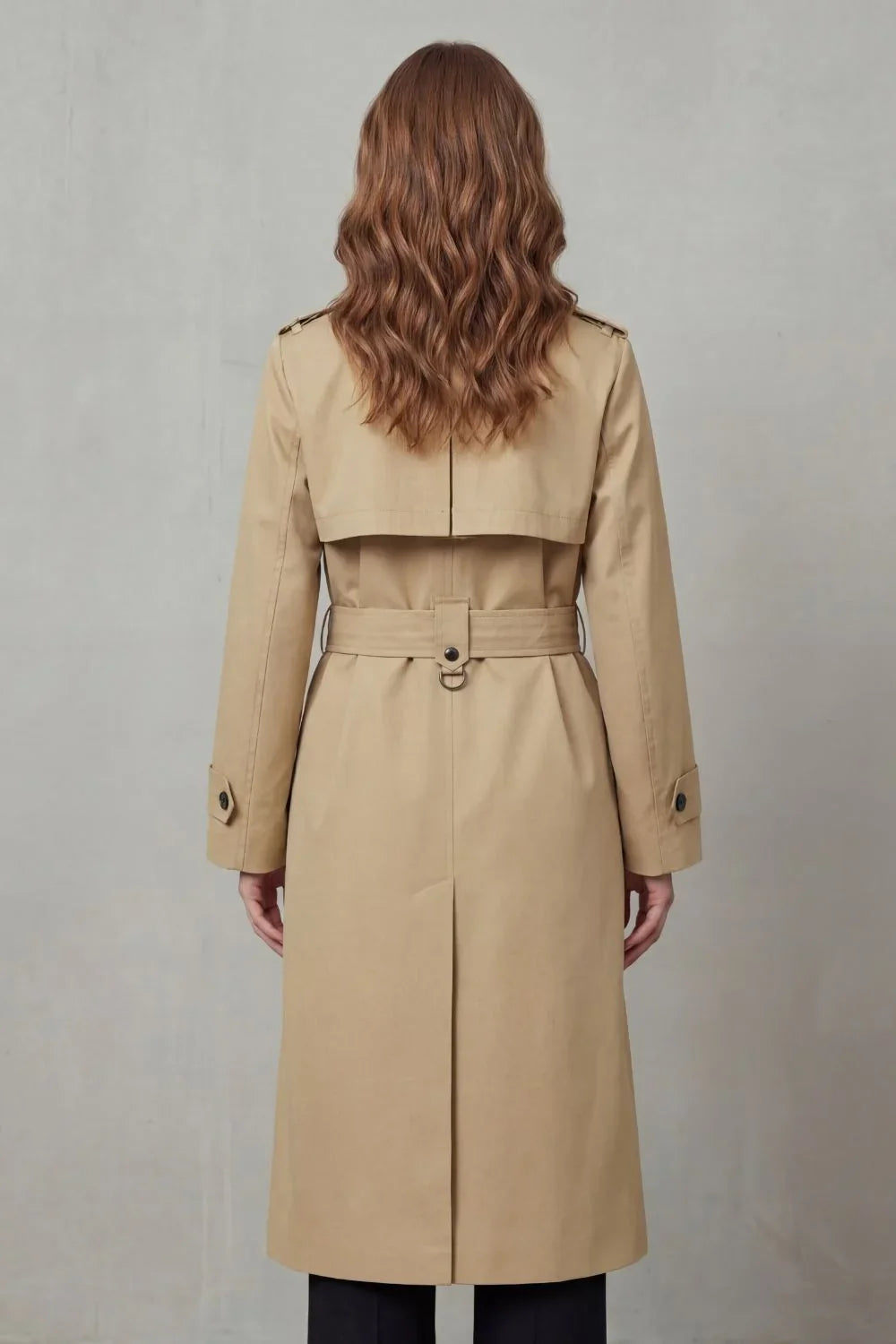 Classic Trench Coat for Women with Notched Lapel Long Sleeve Double Breasted Belted Style