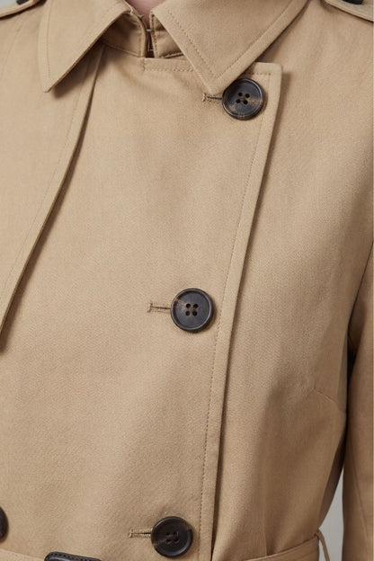 Classic Trench Coat for Women with Notched Lapel Long Sleeve Double Breasted Belted Style