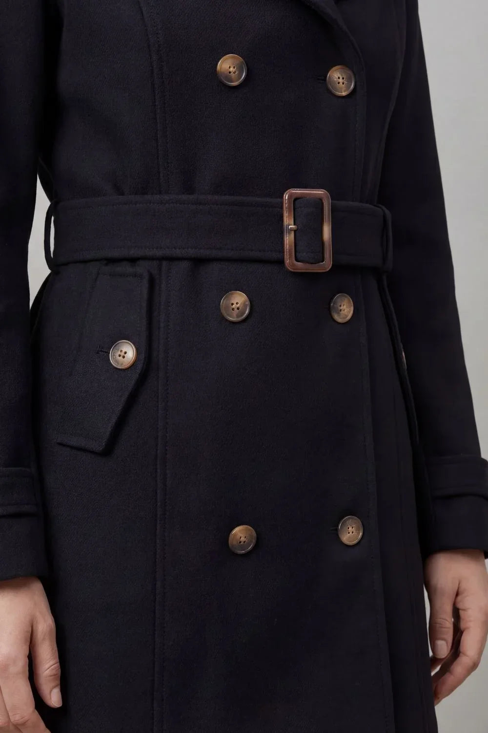 Cozy Trench Coat for Women with Hooded Collar Long Sleeve Double Breasted Belted Style