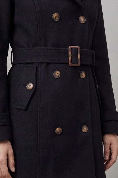 Cozy Trench Coat for Women with Hooded Collar Long Sleeve Double Breasted Belted Style
