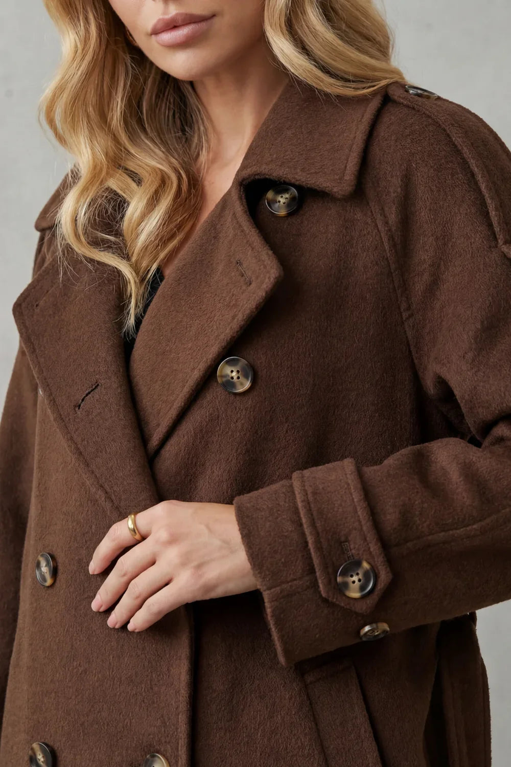 Effortless Brown Trench Coat for Women with Notched Lapel Long Sleeve Double Breasted Oversized Style