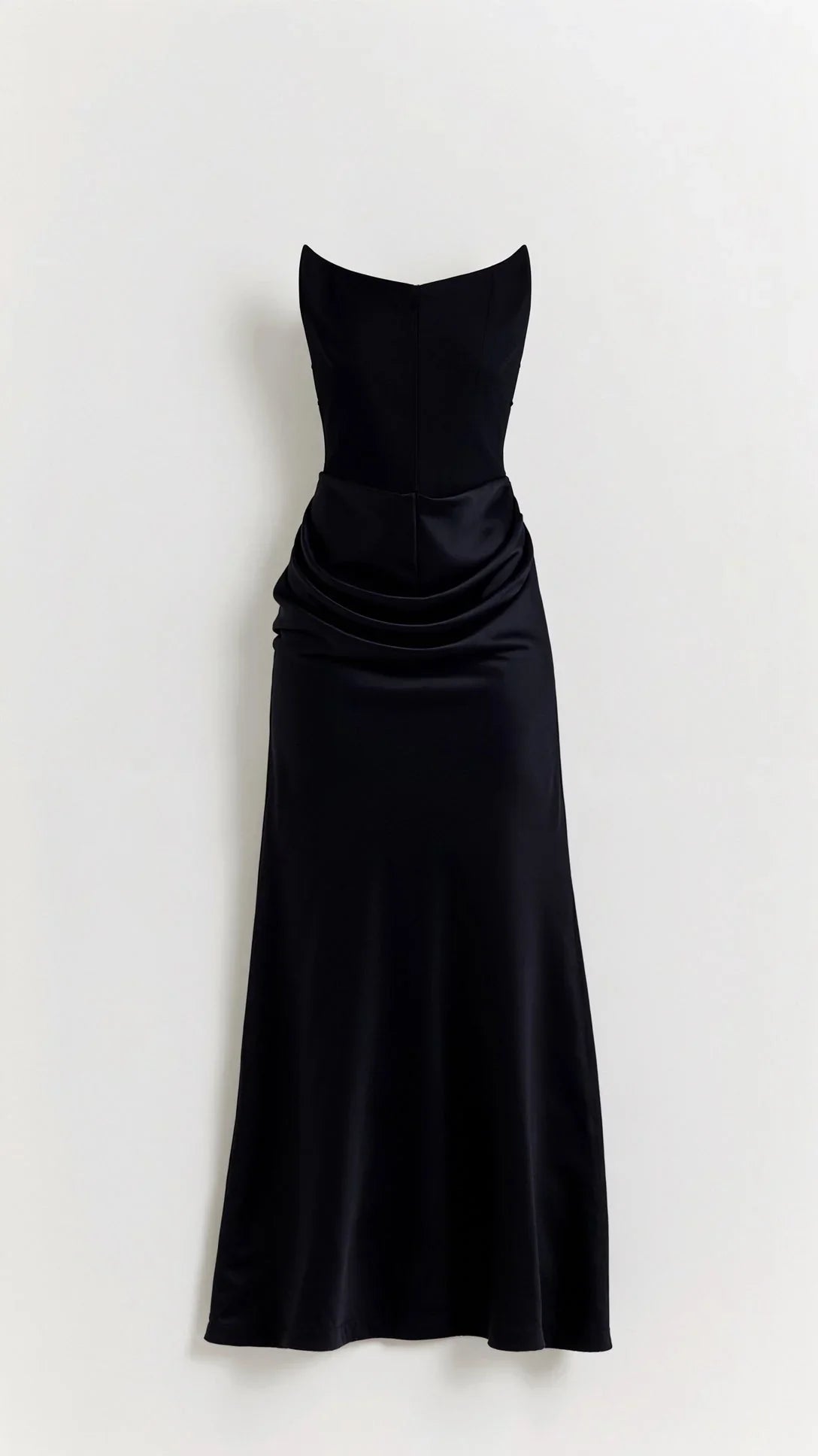 Elegant Navy Wedding Guest Maxi Dress for Women with Strapless Draped Ruched Mermaid Formal Style