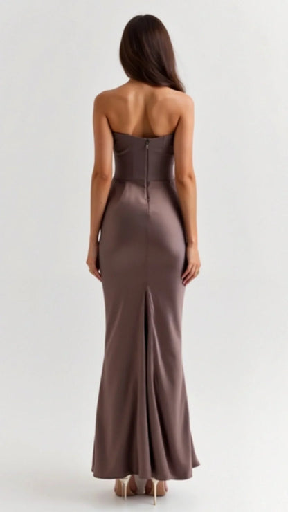 Elegant Navy Wedding Guest Maxi Dress for Women with Strapless Draped Ruched Mermaid Formal Style