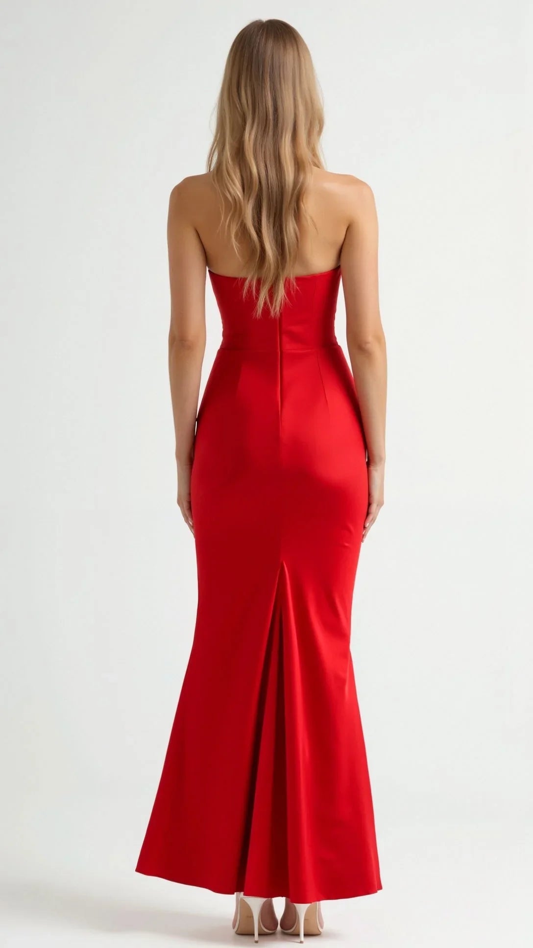 Elegant Navy Wedding Guest Maxi Dress for Women with Strapless Draped Ruched Mermaid Formal Style