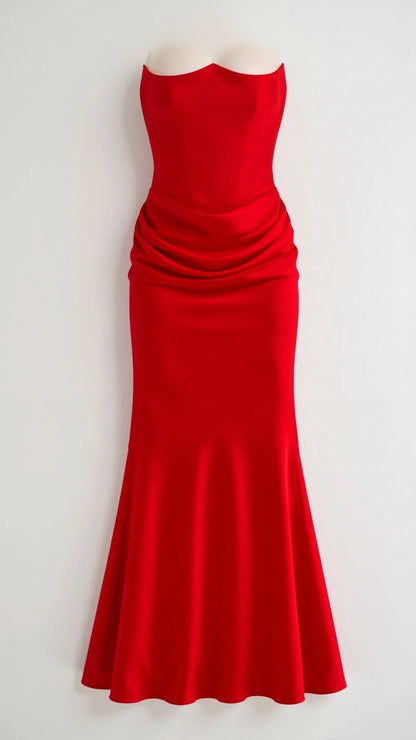 Elegant Navy Wedding Guest Maxi Dress for Women with Strapless Draped Ruched Mermaid Formal Style