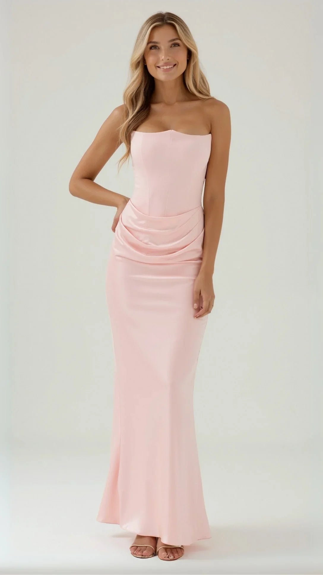Elegant Navy Wedding Guest Maxi Dress for Women with Strapless Draped Ruched Mermaid Formal Style