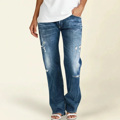 Stylish Ripped Jeans for Women with High Waist Distressed Straight Leg Relaxed Fit Blue Jean Style