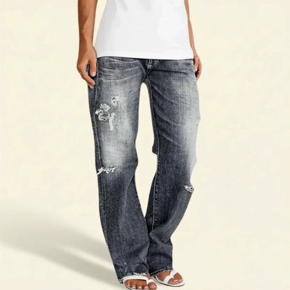 Stylish Ripped Jeans for Women with High Waist Distressed Straight Leg Relaxed Fit Blue Jean Style