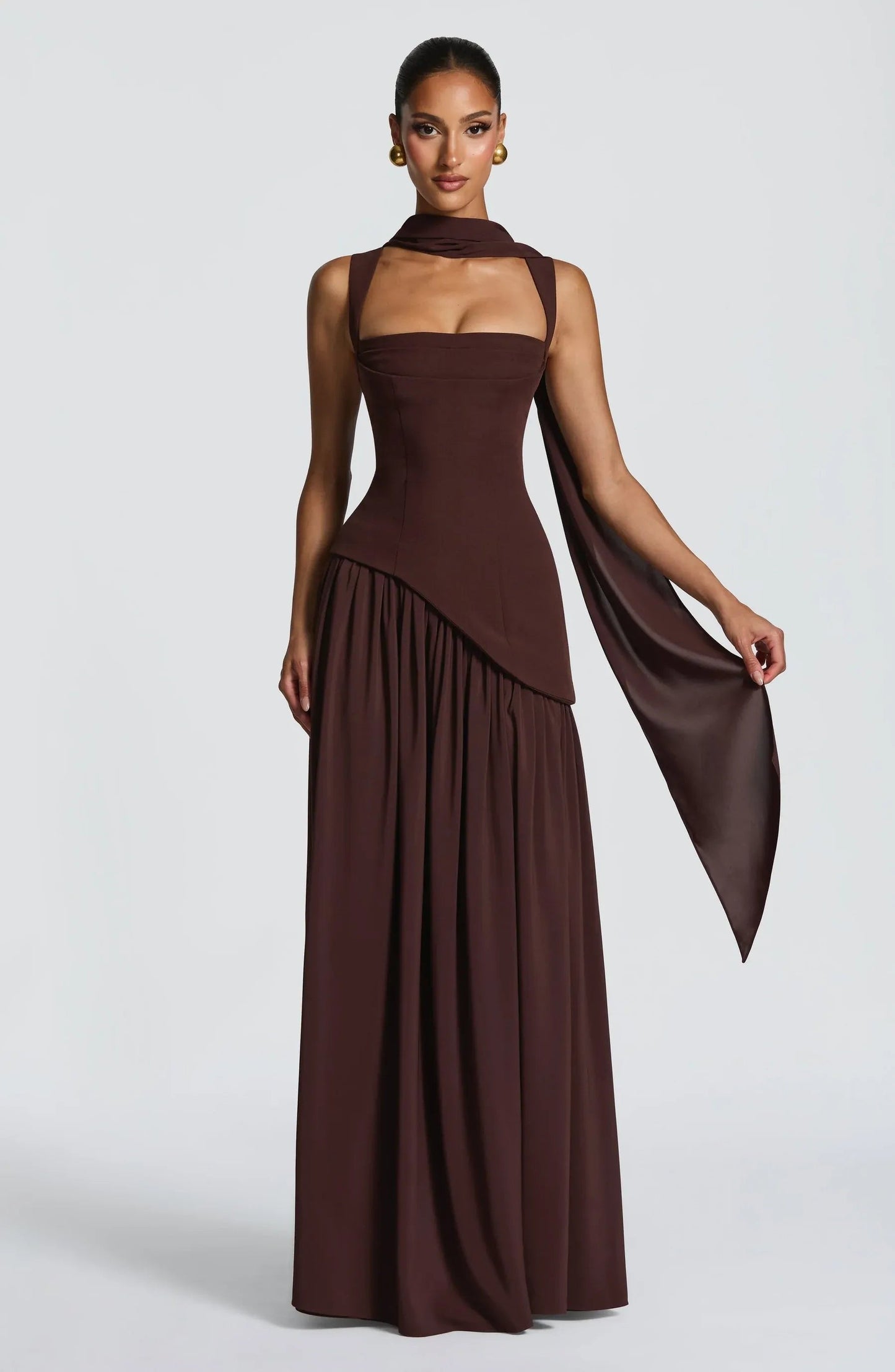 Elegant A Line Dress for Women with Square Neck Sleeveless Fitted Waist Side Slit Formal Wedding Guest Style