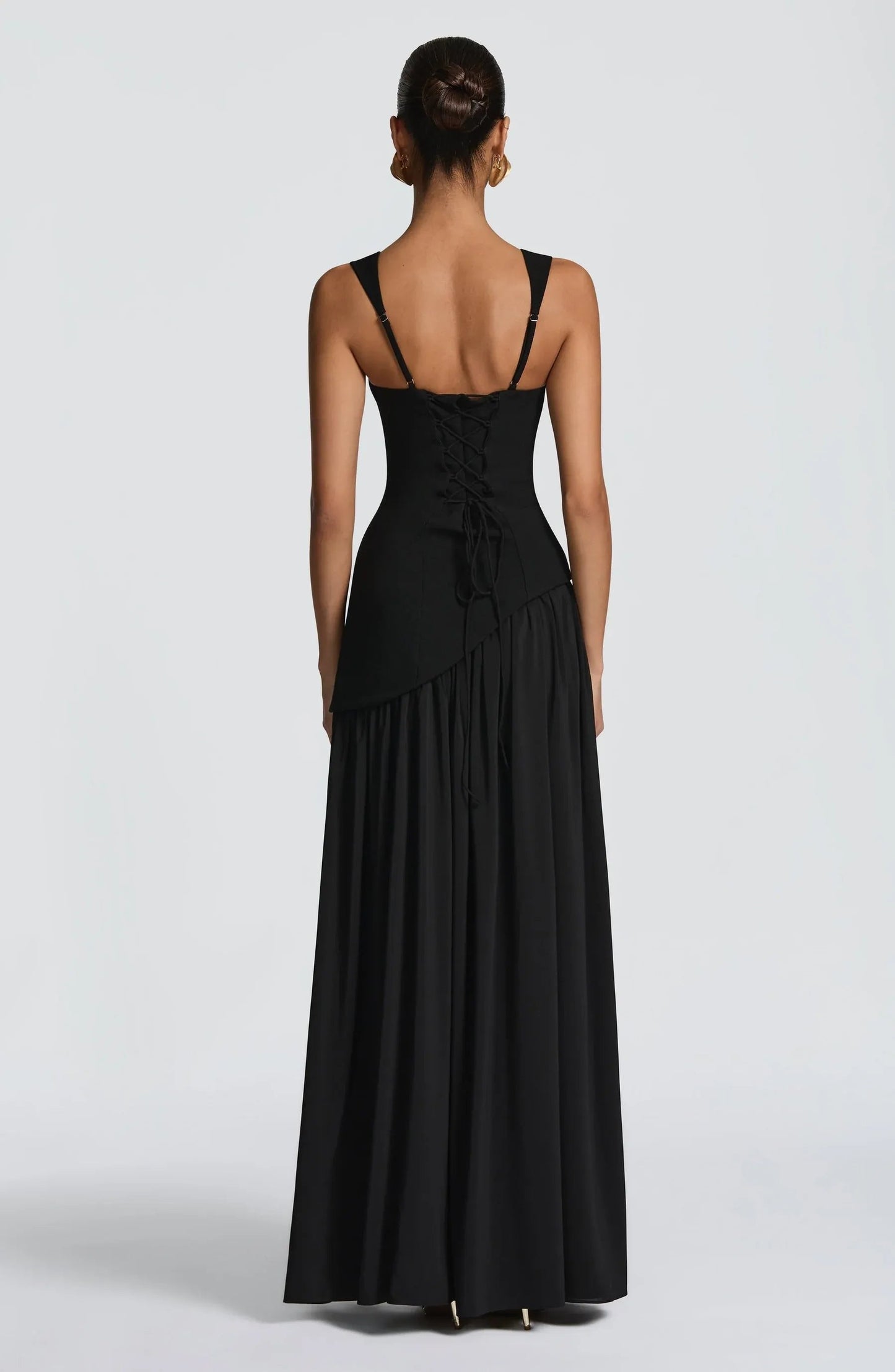 Elegant A Line Dress for Women with Square Neck Sleeveless Fitted Waist Side Slit Formal Wedding Guest Style