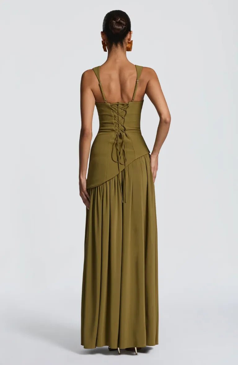 Elegant A Line Dress for Women with Square Neck Sleeveless Fitted Waist Side Slit Formal Wedding Guest Style
