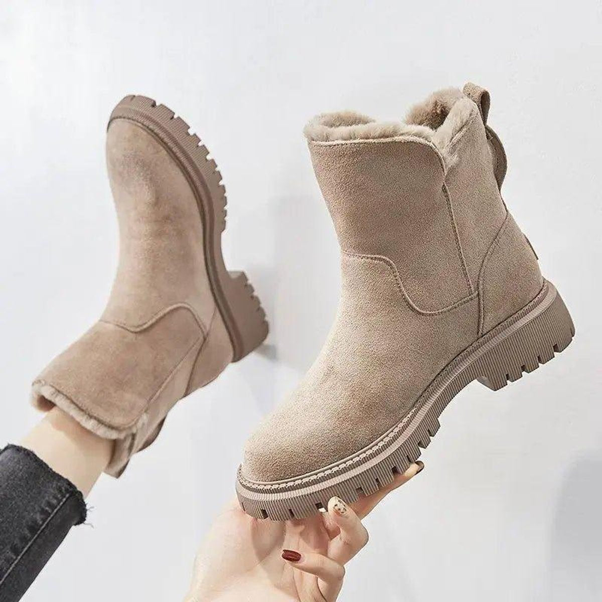 Cozy Suede Snowproof Boots for Women with Fur Lined Zip Up Ankle Winter Style