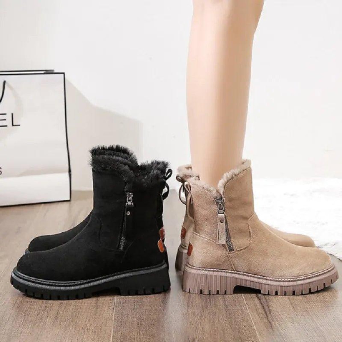 Cozy Suede Snowproof Boots for Women with Fur Lined Zip Up Ankle Winter Style