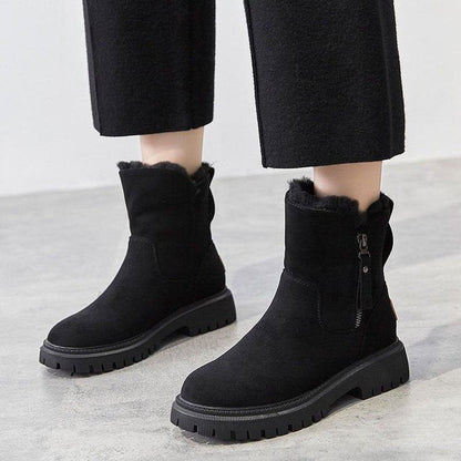Stylish Suede Winter Boots for Women with Faux Fur Lined Side Zip Lug Sole Style