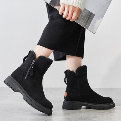 Stylish Suede Winter Boots for Women with Faux Fur Lined Side Zip Lug Sole Style