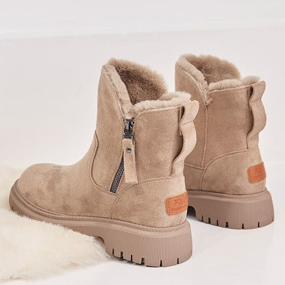 Stylish Suede Winter Boots for Women with Faux Fur Lined Side Zip Lug Sole Style