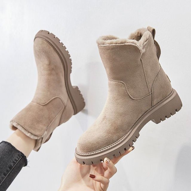 Stylish Suede Winter Boots for Women with Faux Fur Lined Side Zip Lug Sole Style