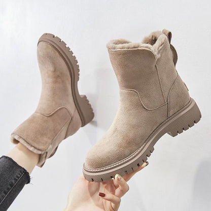 Stylish Suede Winter Boots for Women with Faux Fur Lined Side Zip Lug Sole Style