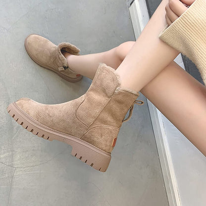 Stylish Suede Winter Boots for Women with Faux Fur Lined Side Zip Lug Sole Style