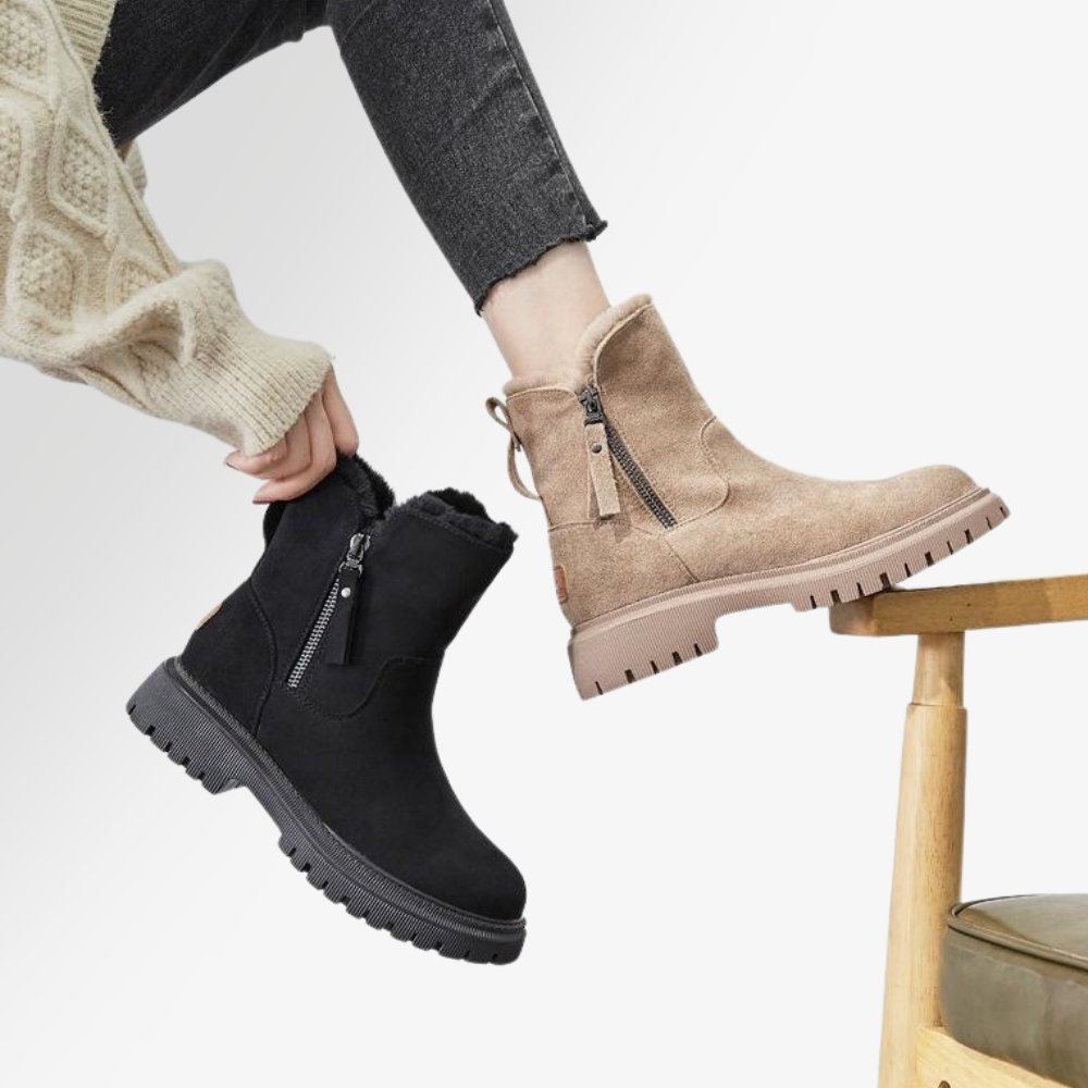Stylish Suede Winter Boots for Women with Faux Fur Lined Side Zip Lug Sole Style