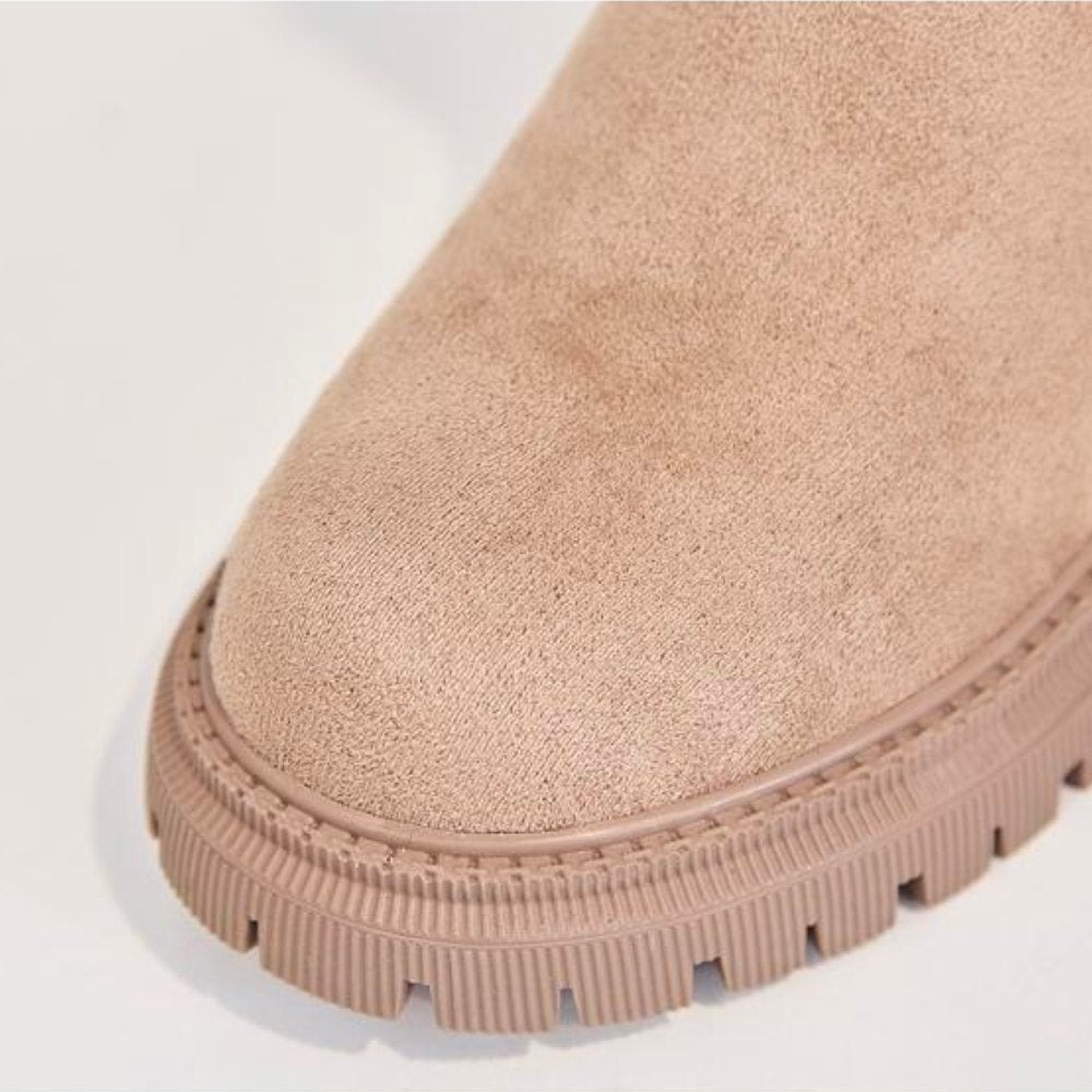 Stylish Suede Winter Boots for Women with Faux Fur Lined Side Zip Lug Sole Style