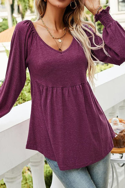 Effortless Tunics for Women with Empire Waist Long Sleeve V-Neck Babydoll Style