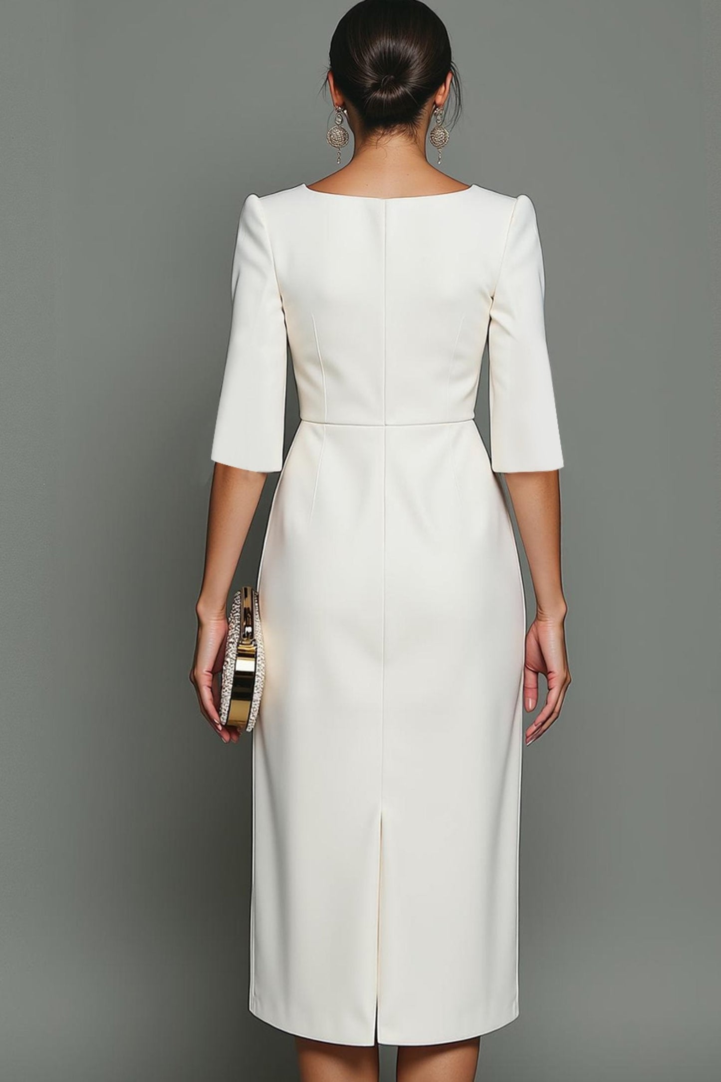 Elegant Cocktail Dress for Women with Round Neck Half Sleeve Bodycon Midi Formal Style