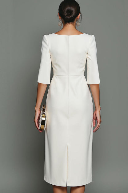 Elegant Cocktail Dress for Women with Round Neck Half Sleeve Bodycon Midi Formal Style