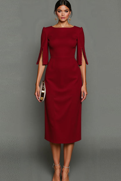 Elegant Cocktail Dress for Women with Round Neck Half Sleeve Bodycon Midi Formal Style