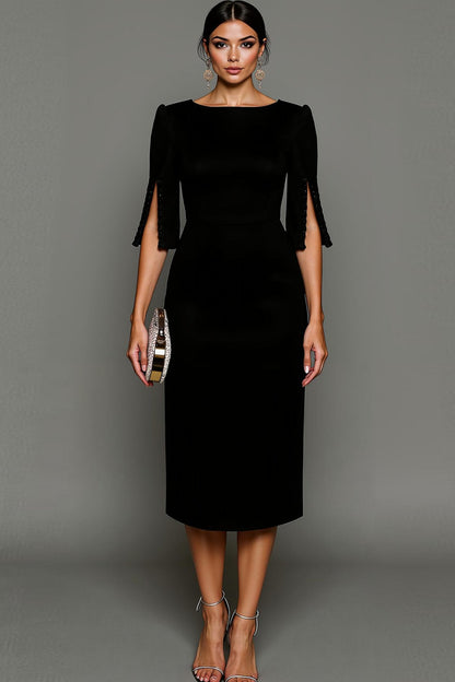 Elegant Cocktail Dress for Women with Round Neck Half Sleeve Bodycon Midi Formal Style