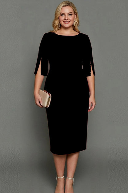 Elegant Cocktail Dress for Women with Round Neck Half Sleeve Bodycon Midi Formal Style