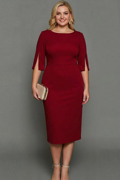Elegant Cocktail Dress for Women with Round Neck Half Sleeve Bodycon Midi Formal Style