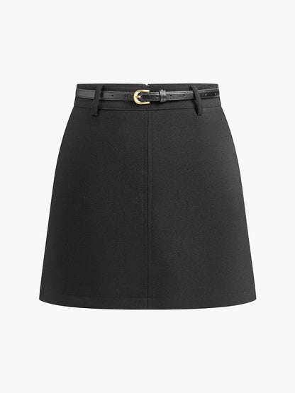 Elegant Belted Mini Skirt for Women with High Waist A Line Tailored Casual Style