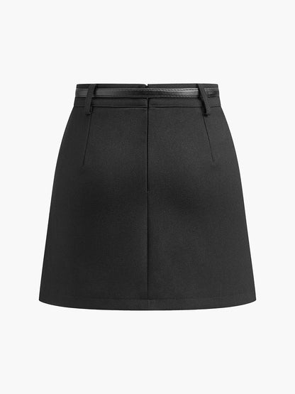 Elegant Belted Mini Skirt for Women with High Waist A Line Tailored Casual Style
