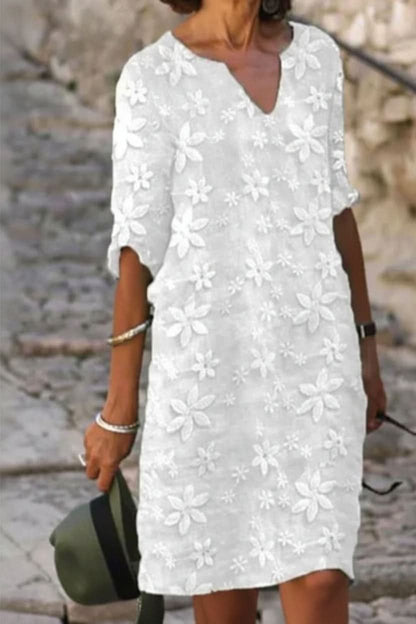 Elegant Midi Dress for Women with Floral Lace V-Neckline Evening Gown Style