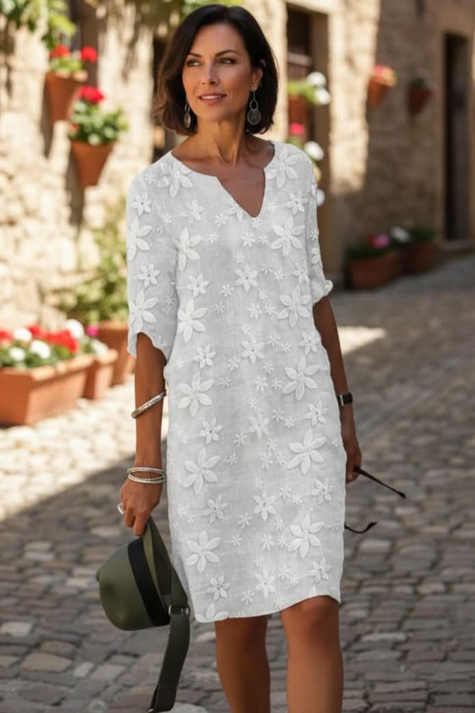 Elegant Midi Dress for Women with Floral Lace V-Neckline Evening Gown Style