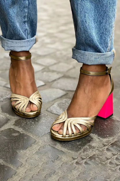 Elegant Gold Sandals for Women with Leather Strap Adjustable Bow Tie Open Toe Style