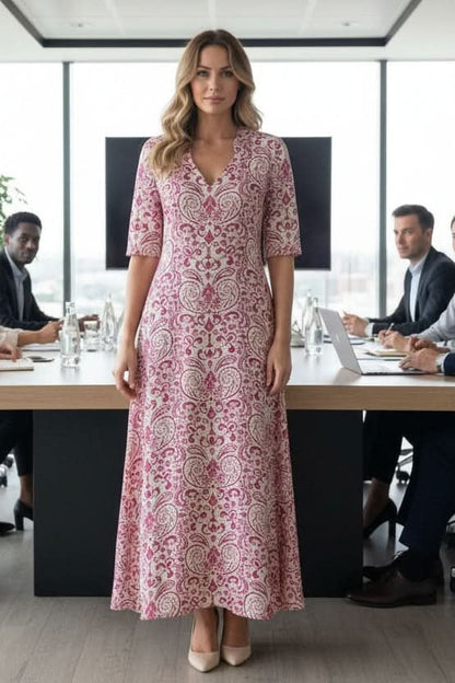 Effortless Floral Maxi Dress for Women with Boho V-Neckline Adjustable Waist Evening Gown Style