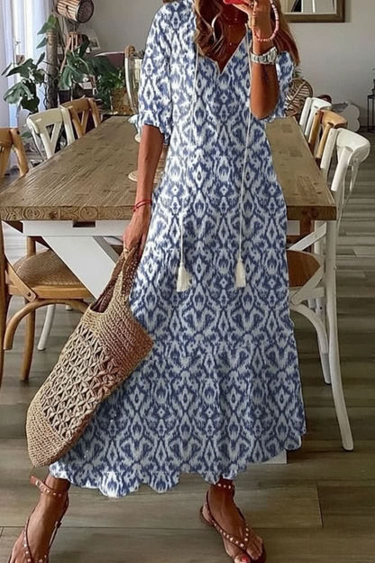 Effortless Floral Maxi Dress for Women with Boho V-Neckline Adjustable Waist Evening Gown Style