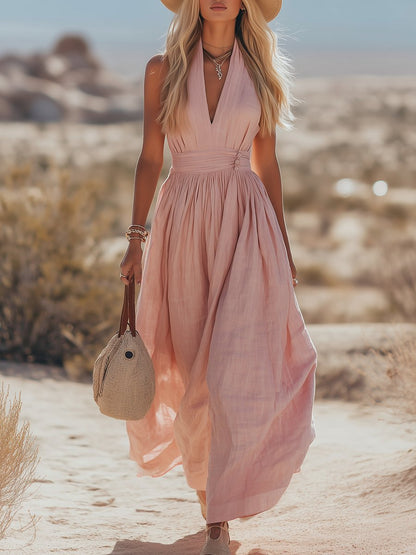 Effortless Maxi Dress for Women with Deep V Neck Sleeveless Flowing Vacation Style